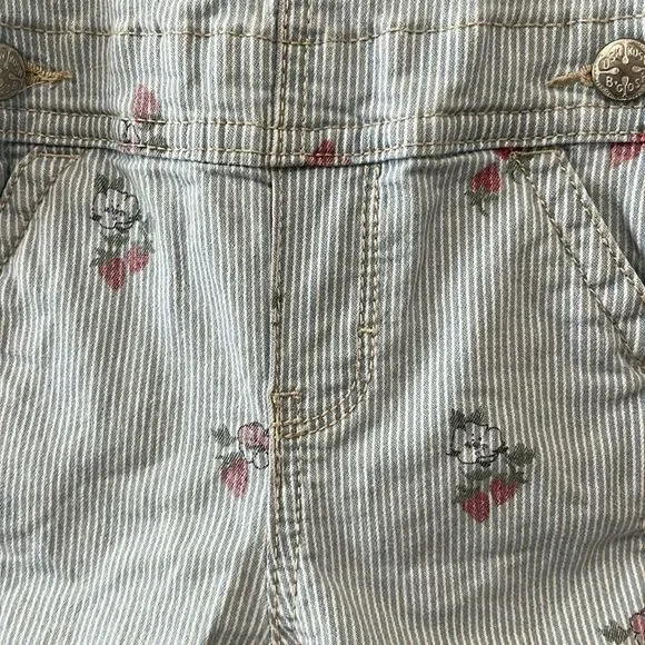 OSKKOSH B'GOSH Hickory Stripe Cherry Shortall, Size 6 Months - Picture 3 of 5